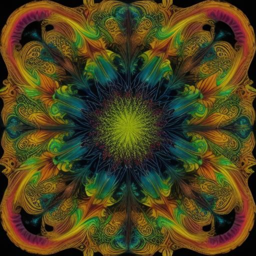 Abstract Chrysanthemum Fractal Artwork in Oil Paint Style