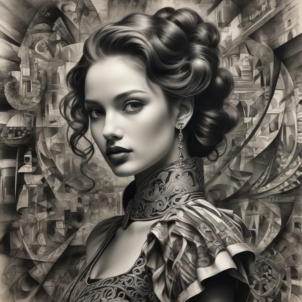 Expressive Surrealist Cubism Portrait in Charcoal