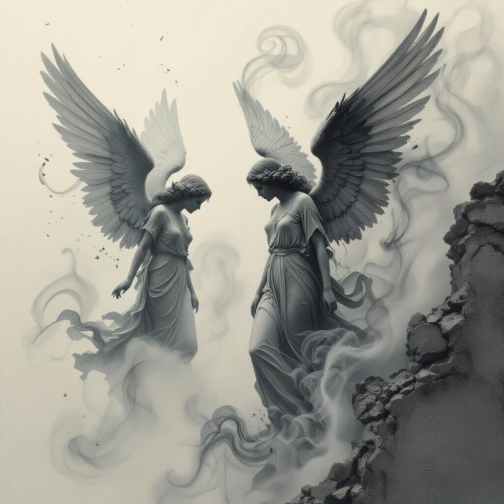 A fading memory depicted as fragments of angels.