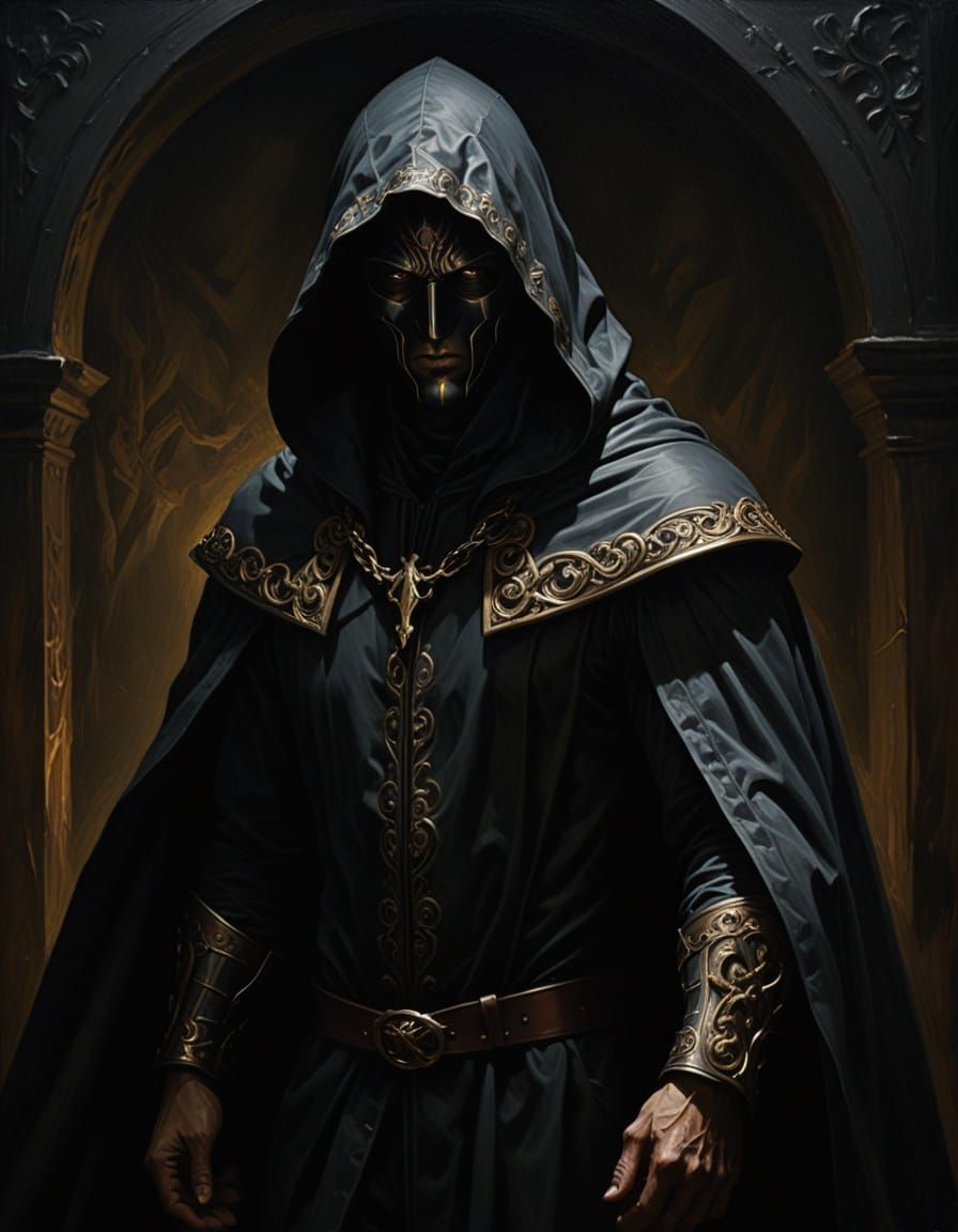 Hooded Villain Emerges from Shadows as Oil Painting
