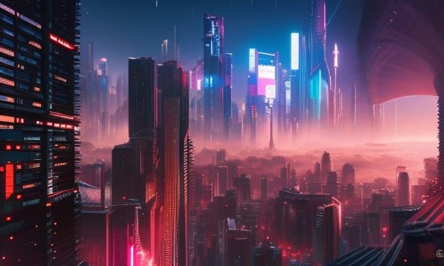 Hyper-Detailed Cyberpunk Cityscape with Magical Elements