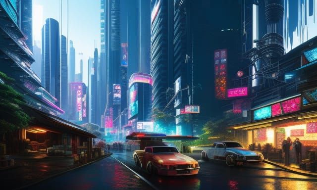 Cyberpunk Downtown Anime Key Visual in 16k