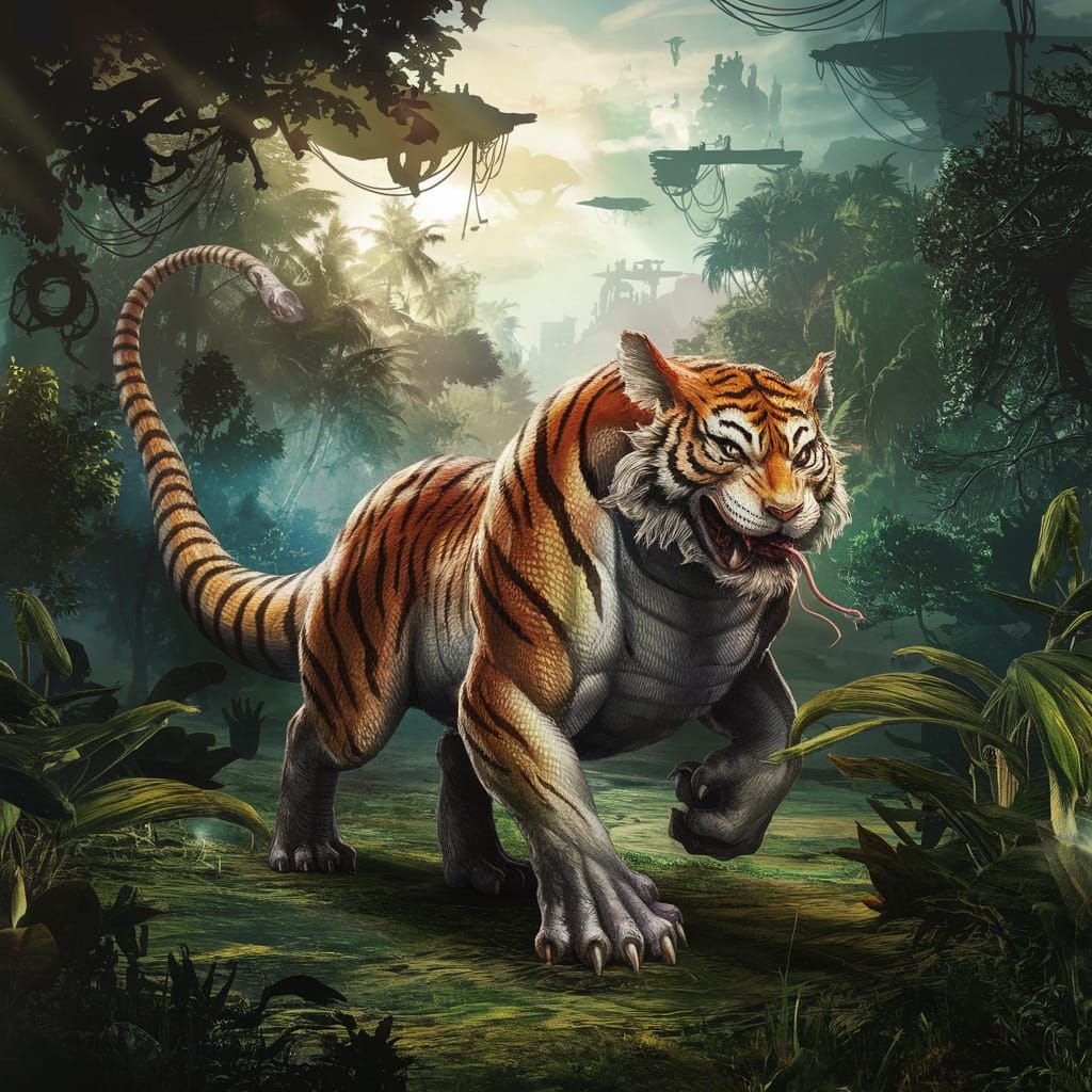 Tiger-Snake Hybrid in Jungle Fantasy Concept Art