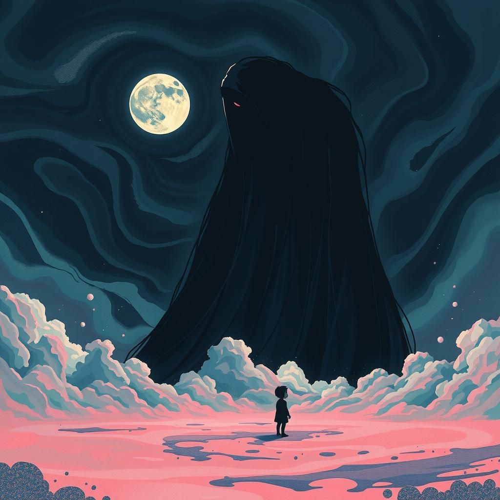 Enchanted Realm: Phantom Figure in Ink Sky