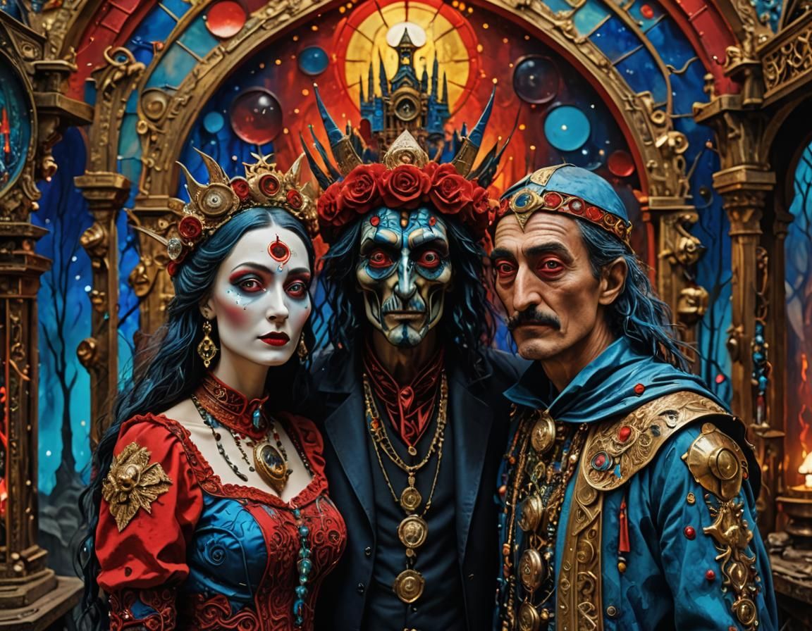 Surreal Union of Baba Yaga and Asmodeus in Vibrant, Maximali...