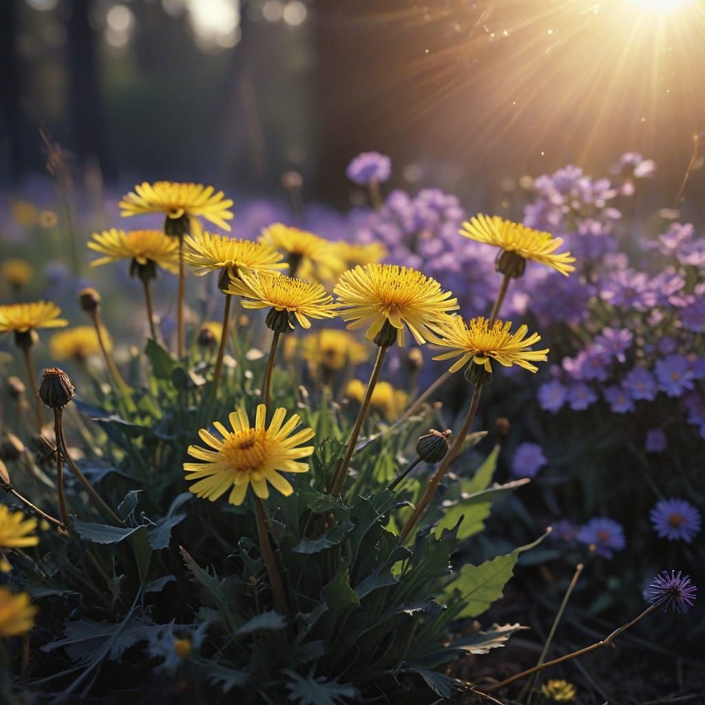 Ethereal Dandelions in Warm Golden Light