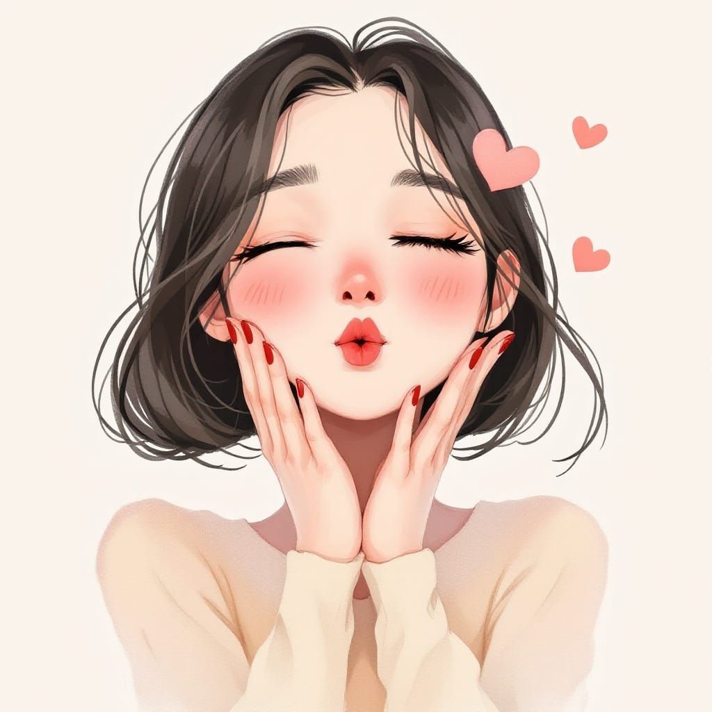 Whimsical Anime-Inspired Portrait of a Blushing Girl