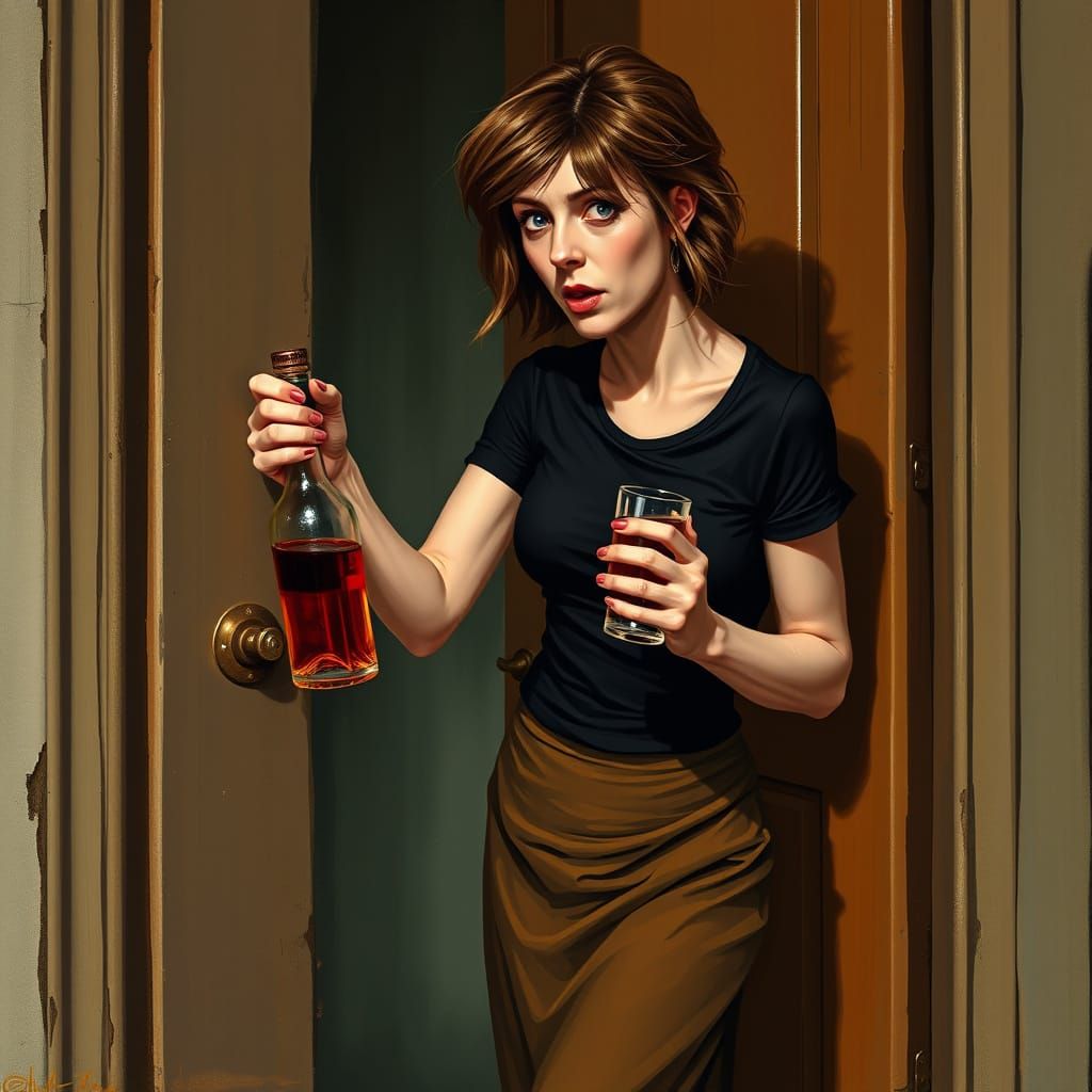 Distorted German Expressionist Portrayal of a Drunken Woman