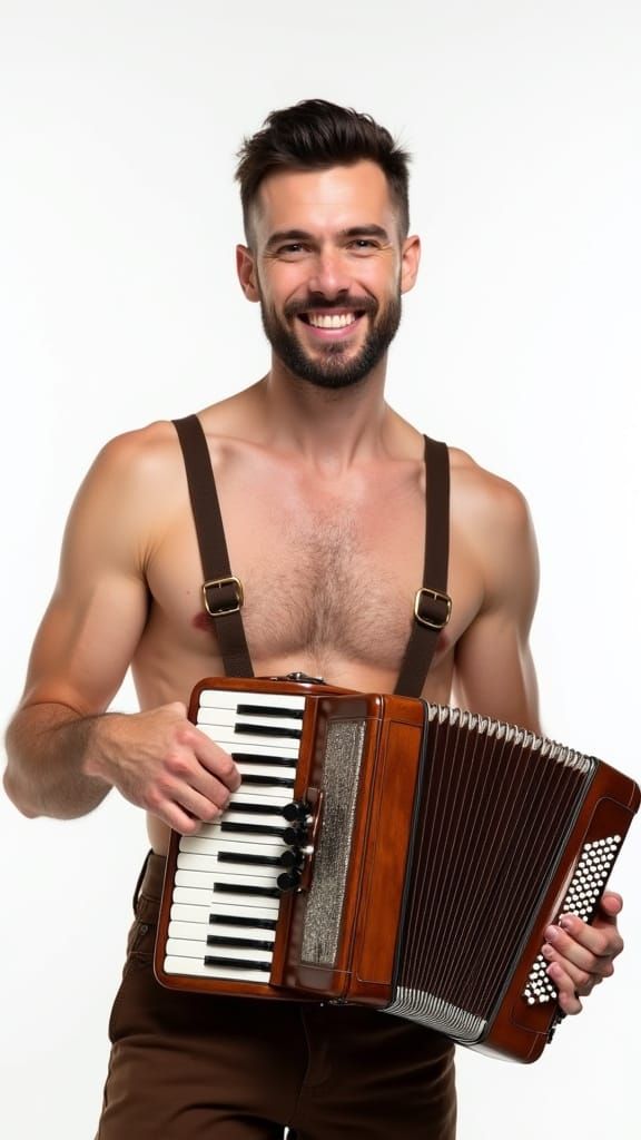 Smiling Man in Lederhosen with Accordion