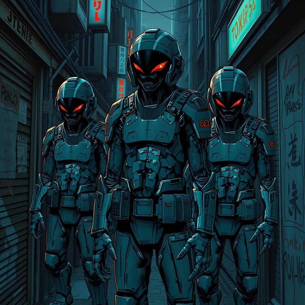 Cyberpunk Monstrosities Inspired by Japanese Police Officer