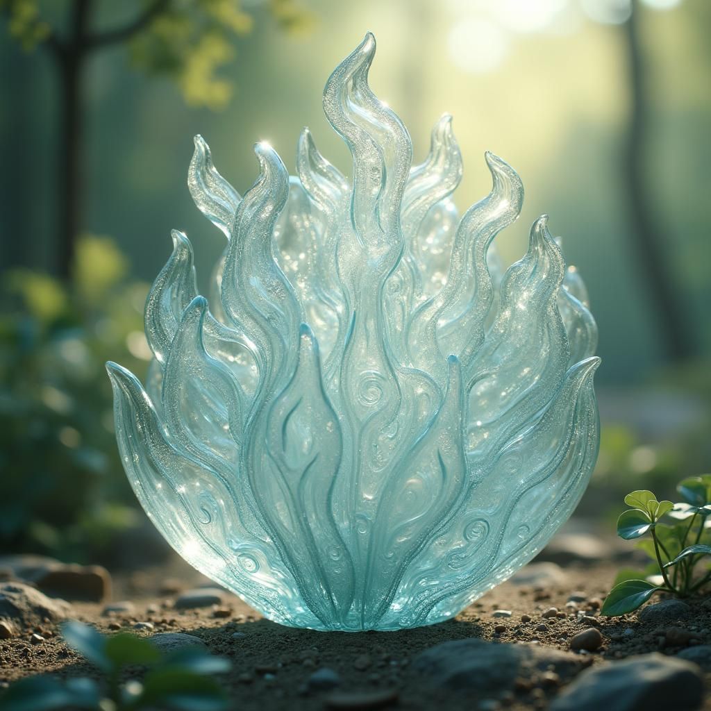 Ethereal Glass Sculpture in Dreamlike Ghibli Style