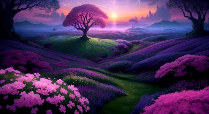 Surreal Planet Garden in Luminism Style