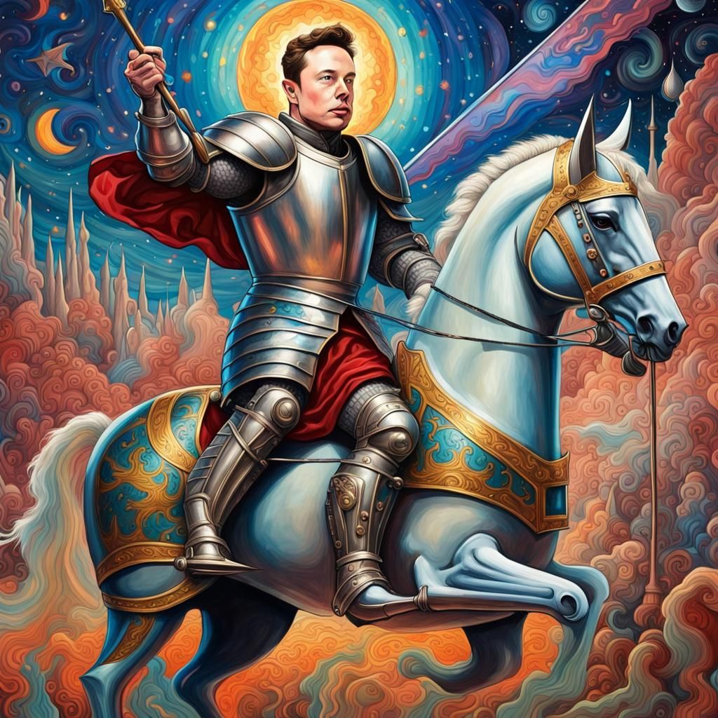 Jousting Knight on Glass Horse: Psychedelic Renaissance Art