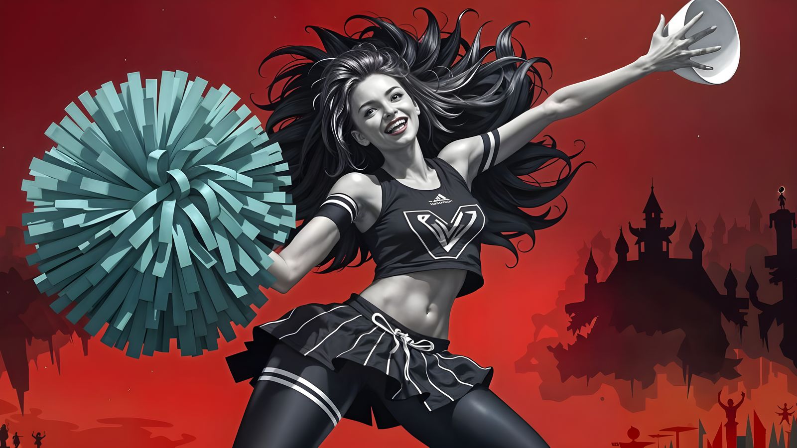 Victory V: Vibrant Monster Girl Cheerleader in Colorful Styl...