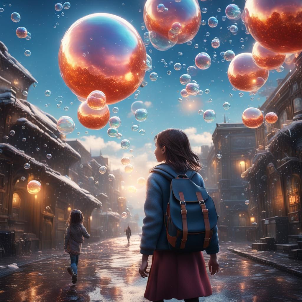 Fantastical Bubble Rain: Detailed Matte Painting