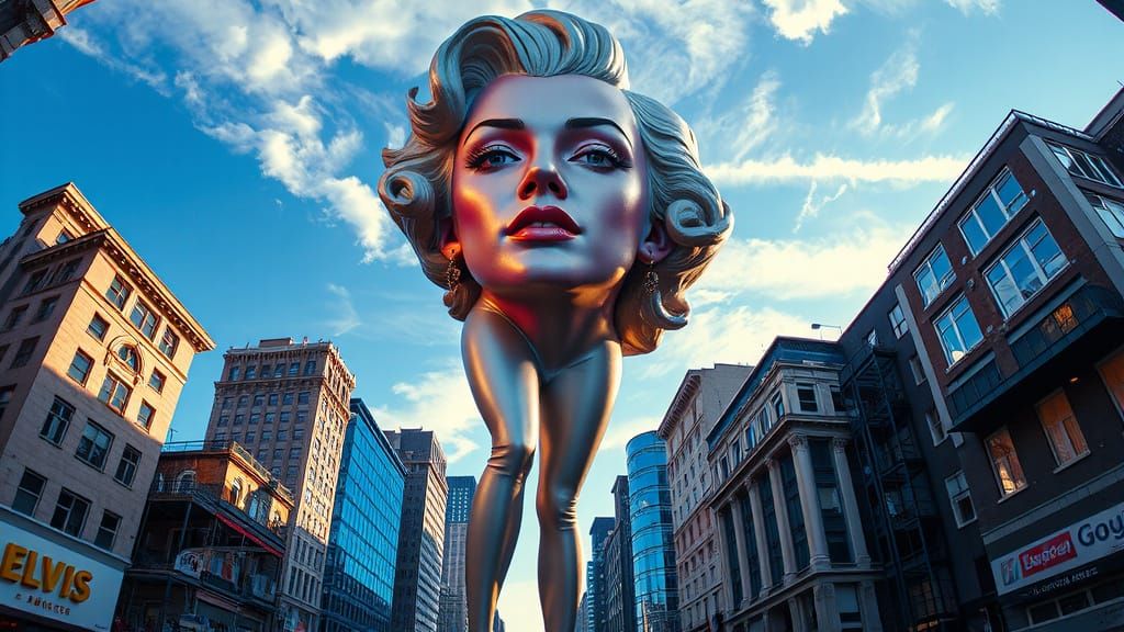 Surreal Elvis Marilyn Statue in Hyperbolic City