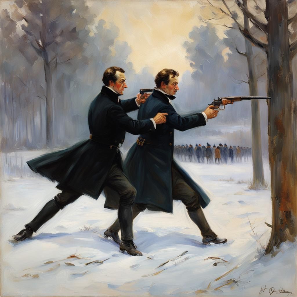 Eugen Onegin Duel Portrait in Realist Oil Painting Style