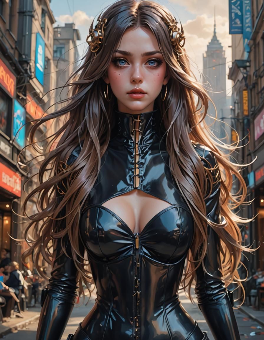 Anime Woman in Latex Bodysuit Concept Art