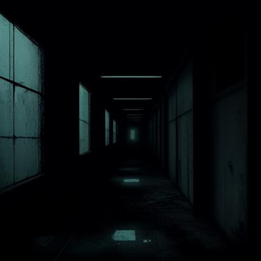 Eerie Surreal Corridor in Dimly Lit Horror Landscape