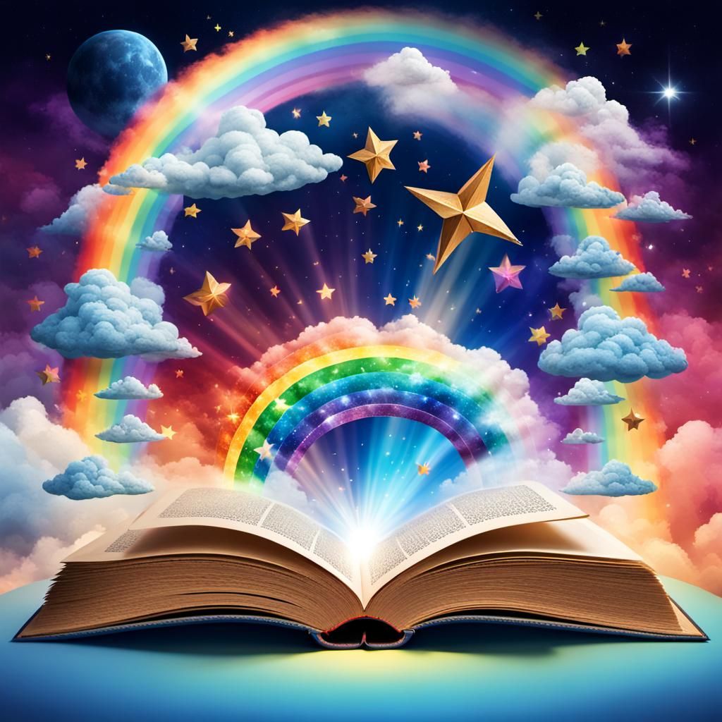 Magical Book with Cosmic Rainbow