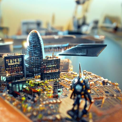 Futuristic Robot Giant in Dystopian Cityscape