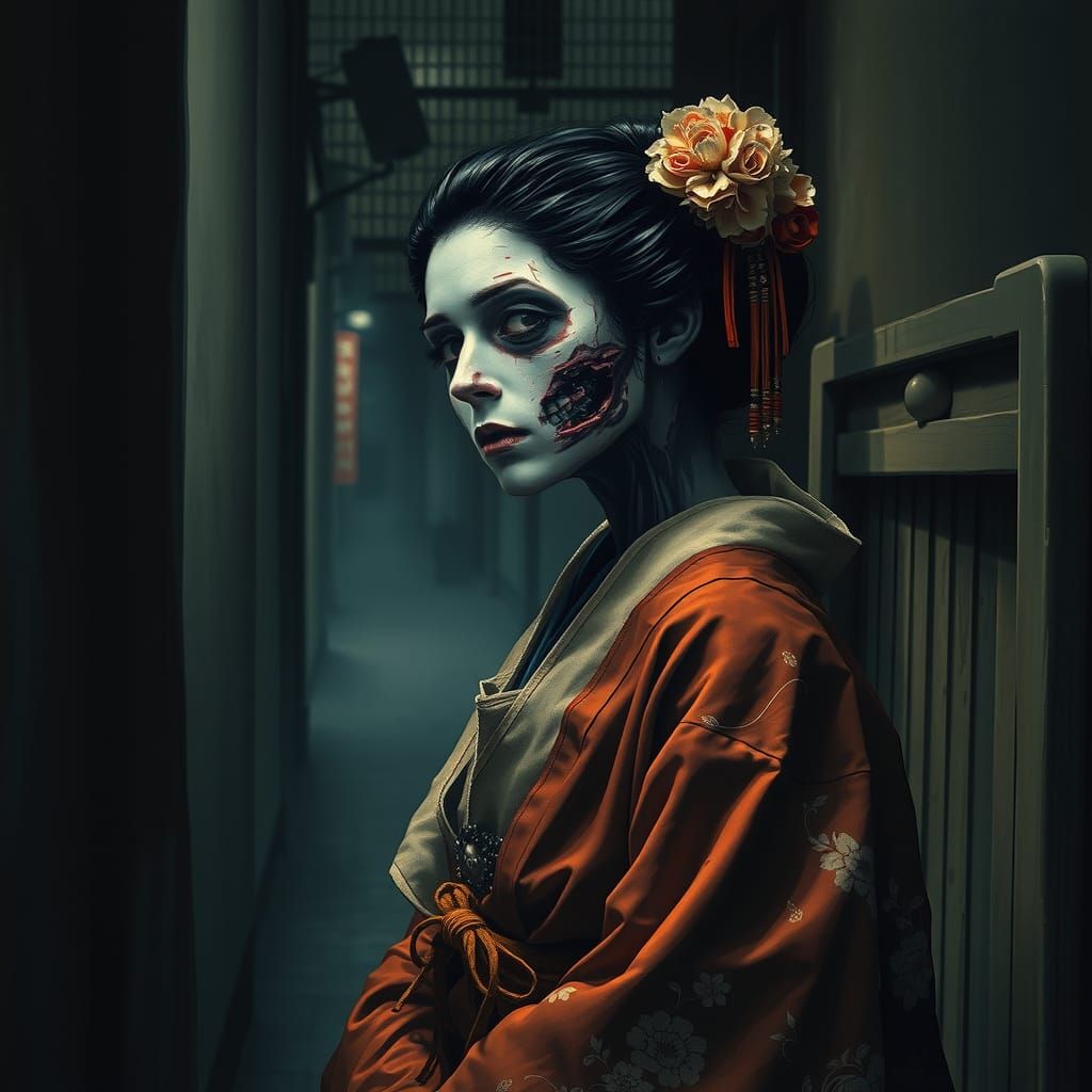 Zombie Geisha in Ukiyo-e Style