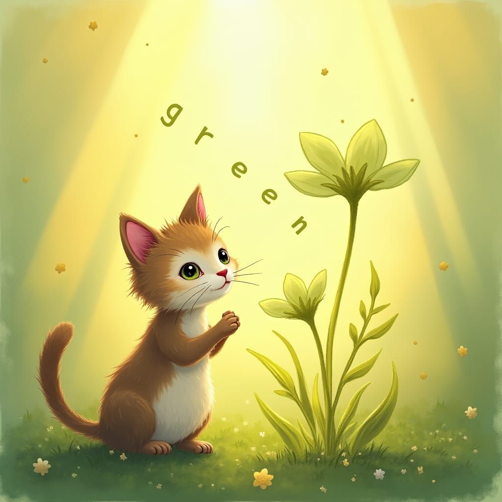 Cat Blowing Flower in Impressionist Style