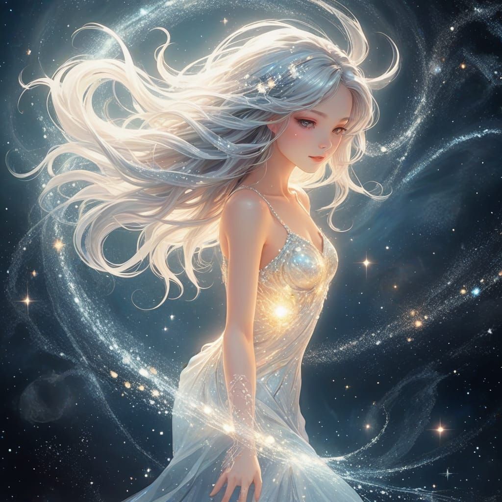 Ethereal Stardust Being in Anime Style