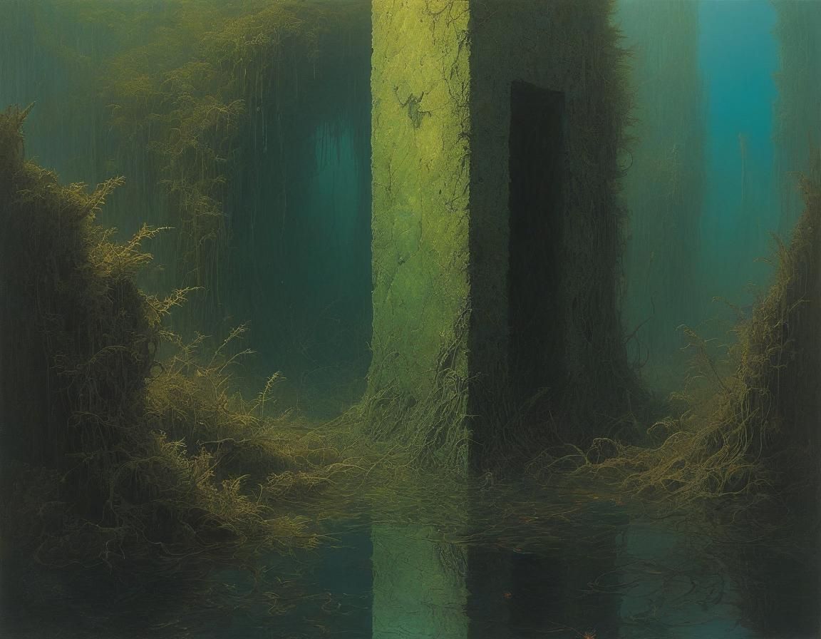 Underwater Monolith Inspired by Surrealist Horror Art