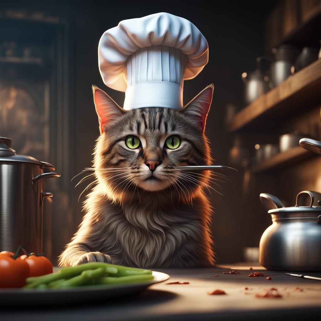 Cat Chef in Detailed Matte Painting Style