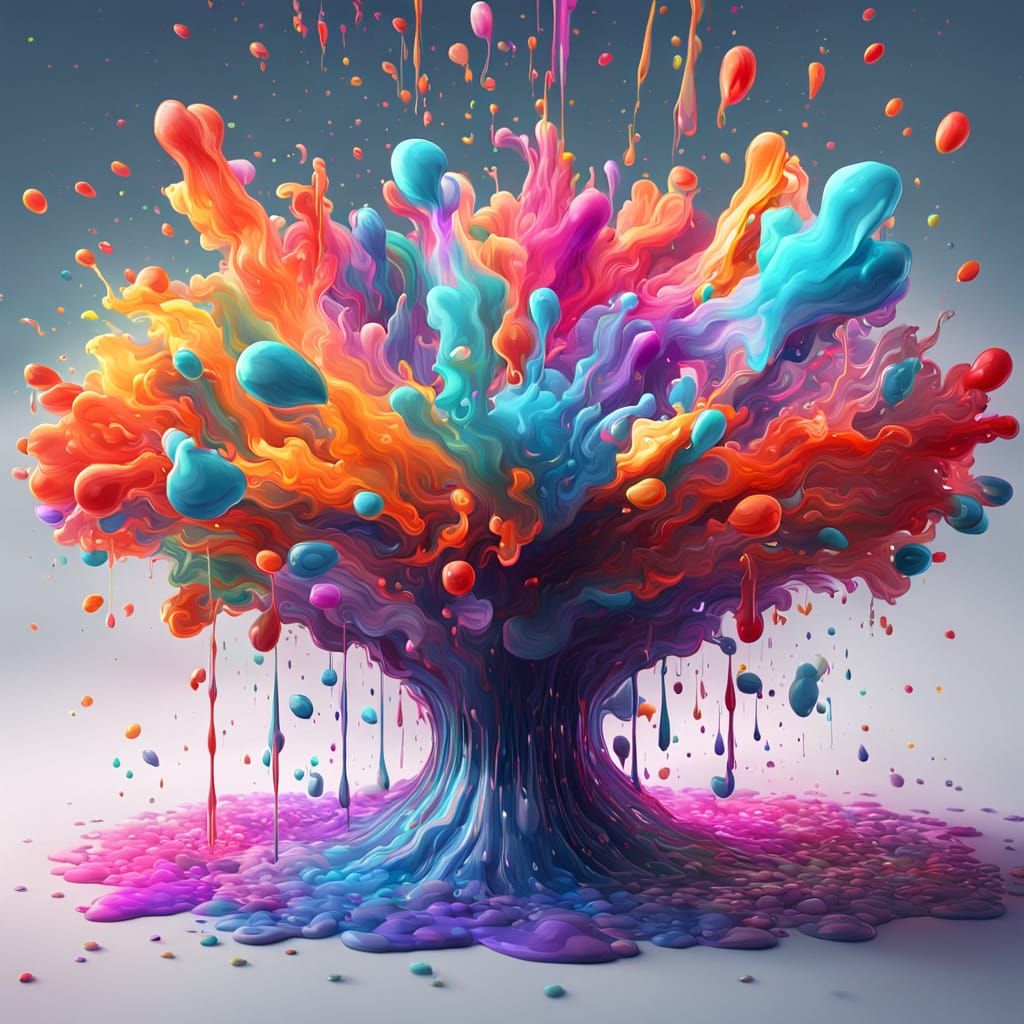 Vibrant Ink Fountain in Pixel Art Style