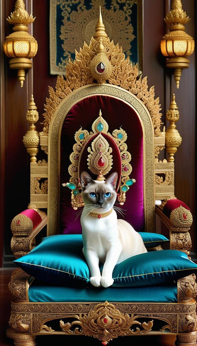 Siamese Cat and Noble Owner in Opulent Setting