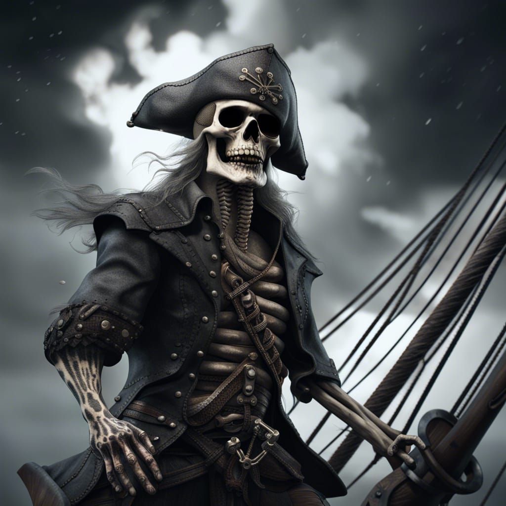 Halloween Pirate Skeleton on Stormy High Seas