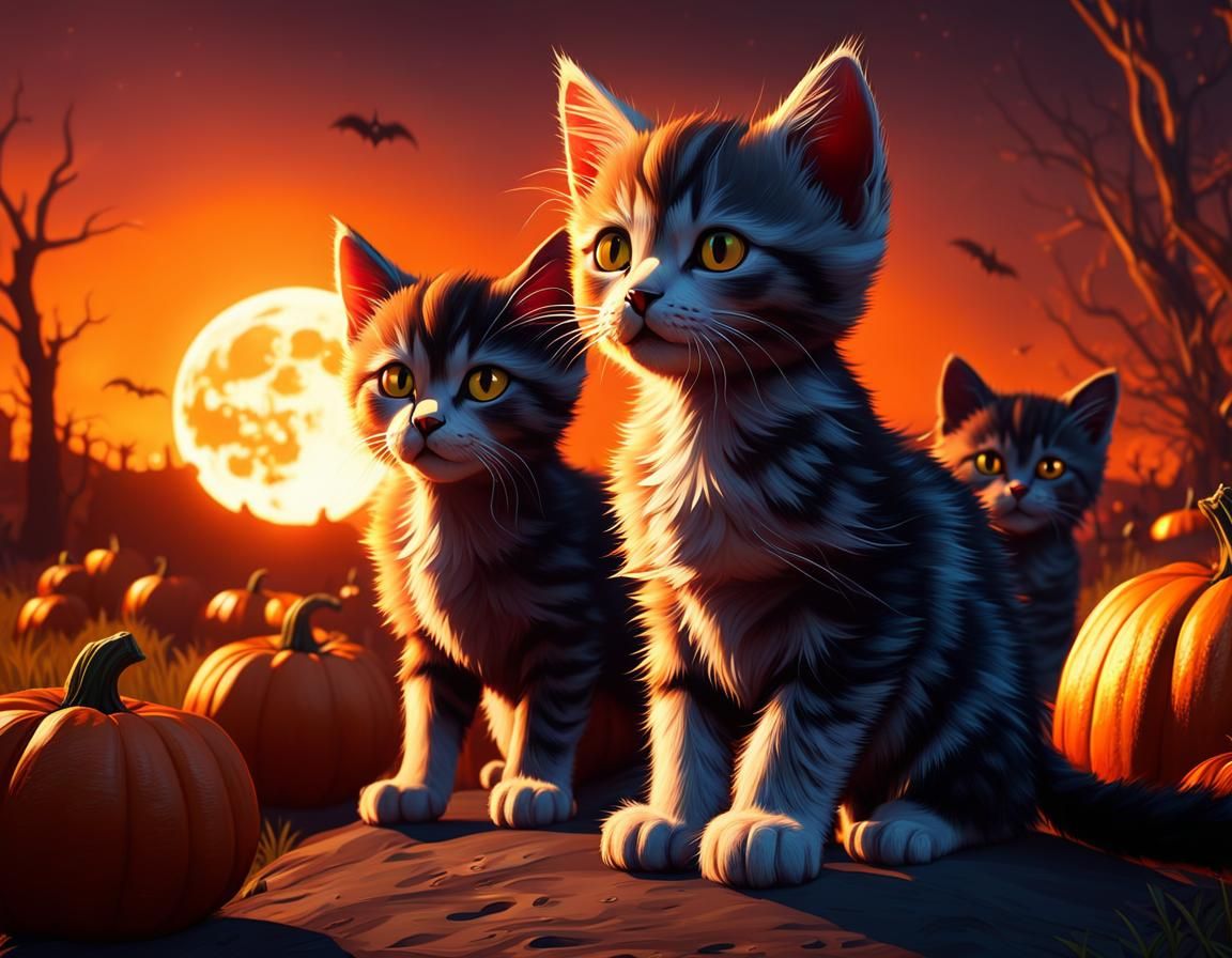 Undead Kittens on Halloween Night: 8K Concept Art