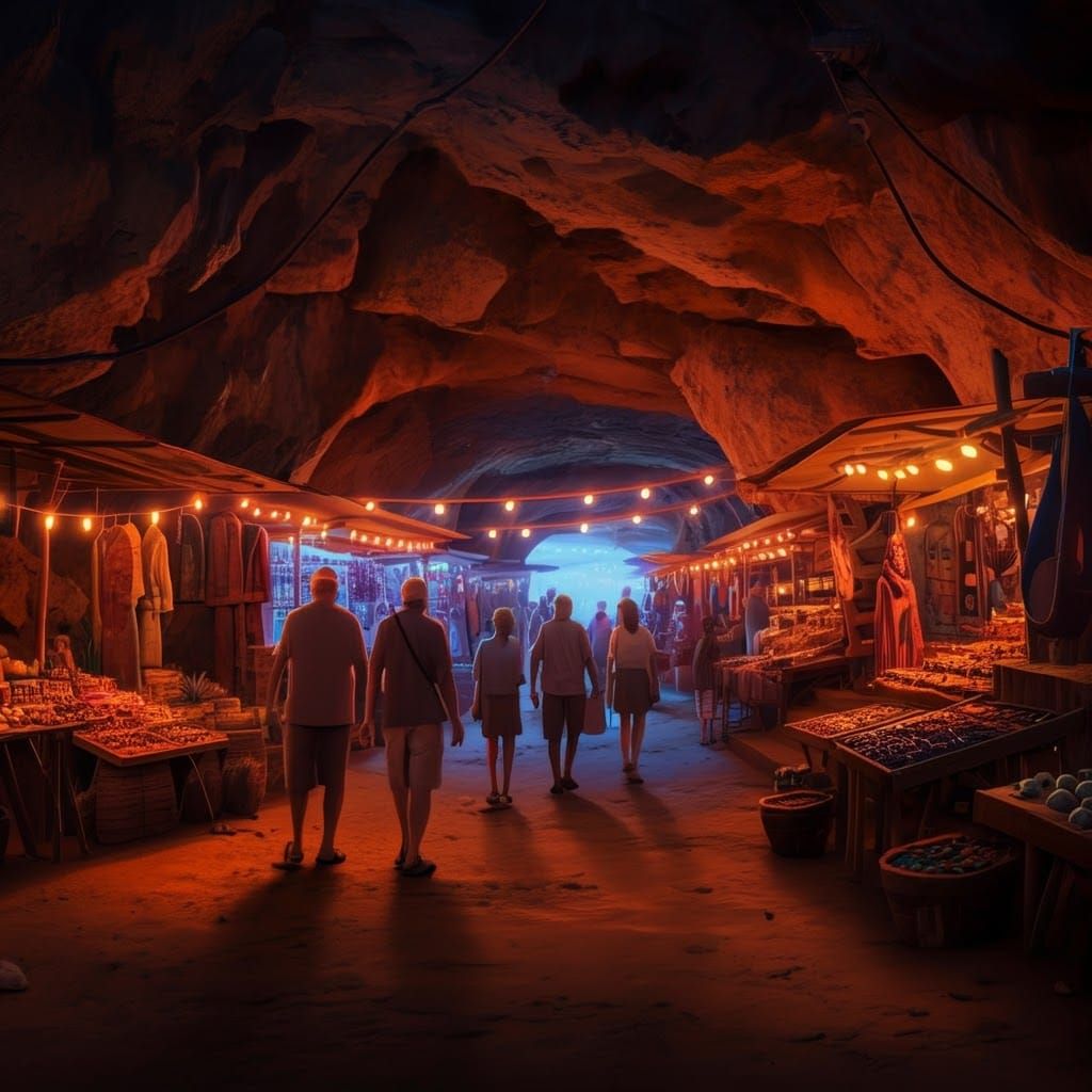 Vibrant Underground Market in Futuristic Style