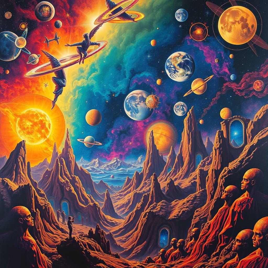 Visionary Cosmic Landscape in Pablo Amaringo Style