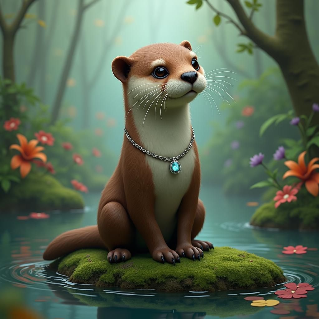 Enchanting Otter with Aquamarine Necklace