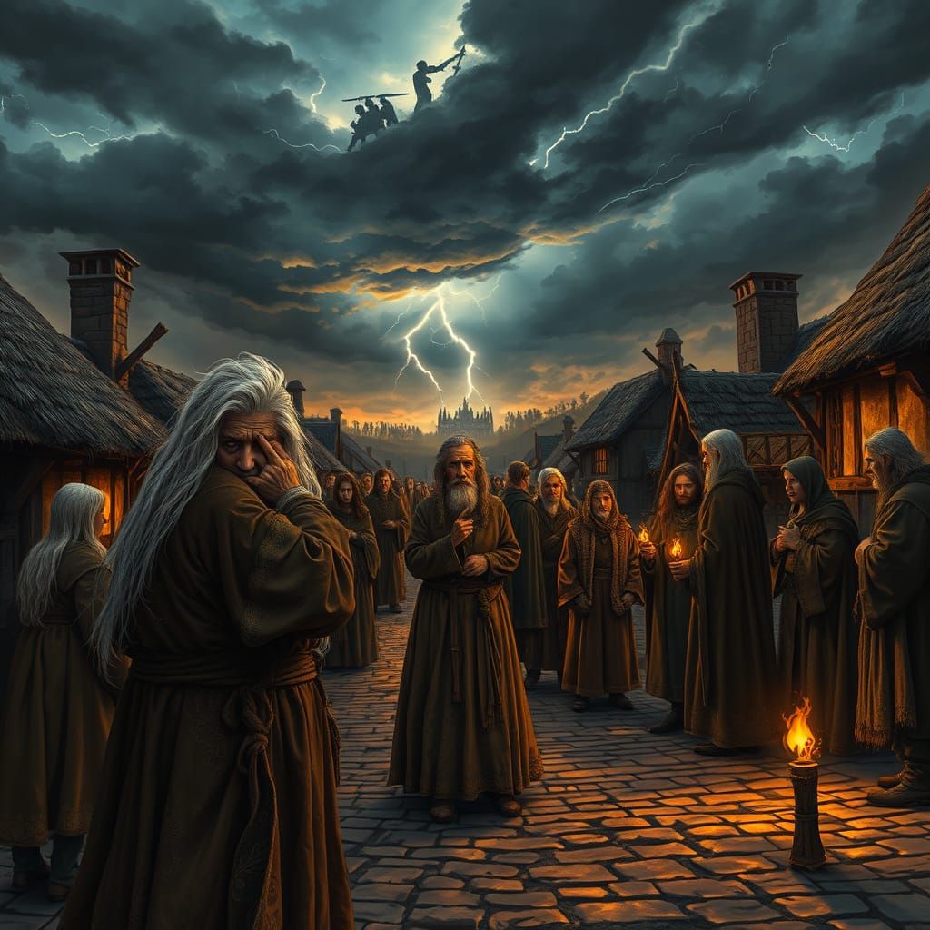 Medieval Village Seer Points to Battle in the Sky