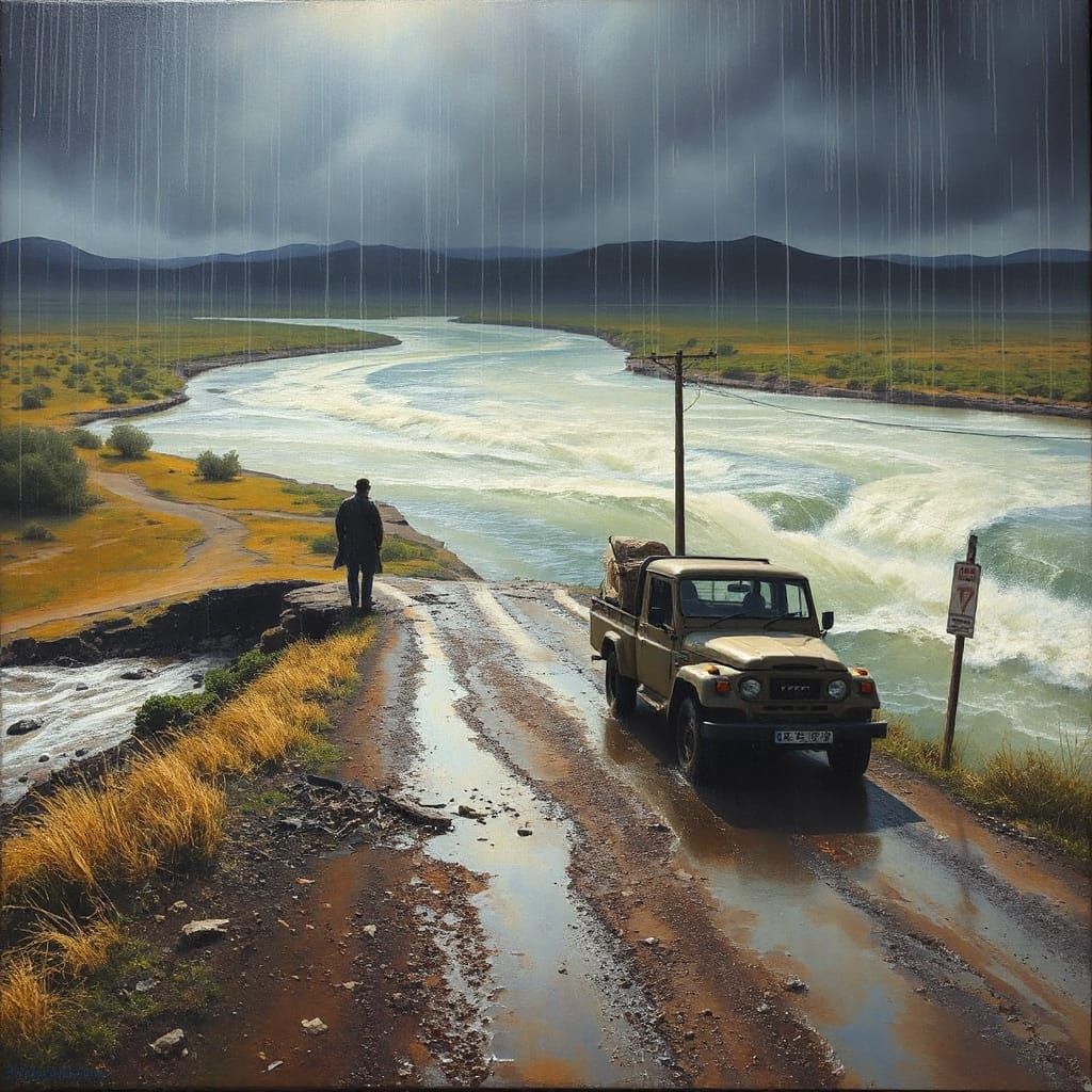 River Wrecks Arid Landscape in African Storm