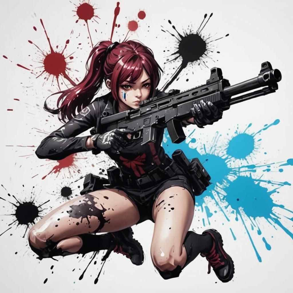 Cute Killer Girl in Graphic Ink Art