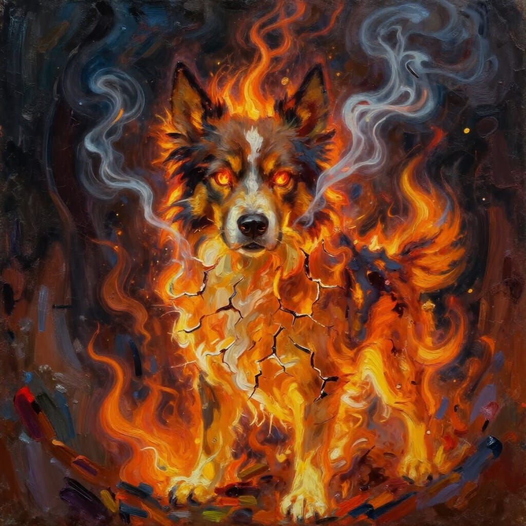 Fiery Dog Portrait in Expressive Oil Painting Style