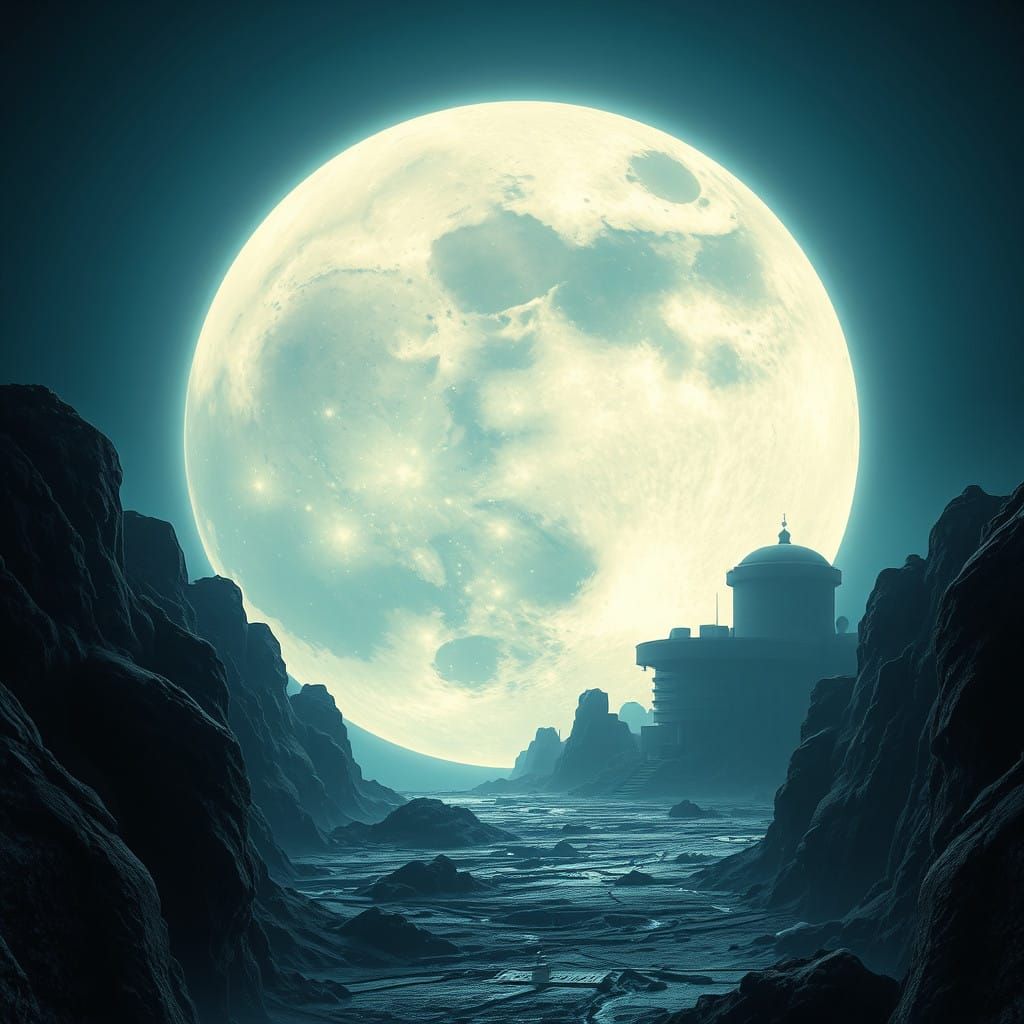 Ethereal Lunar Landscape in Futuristic, Dreamy Style