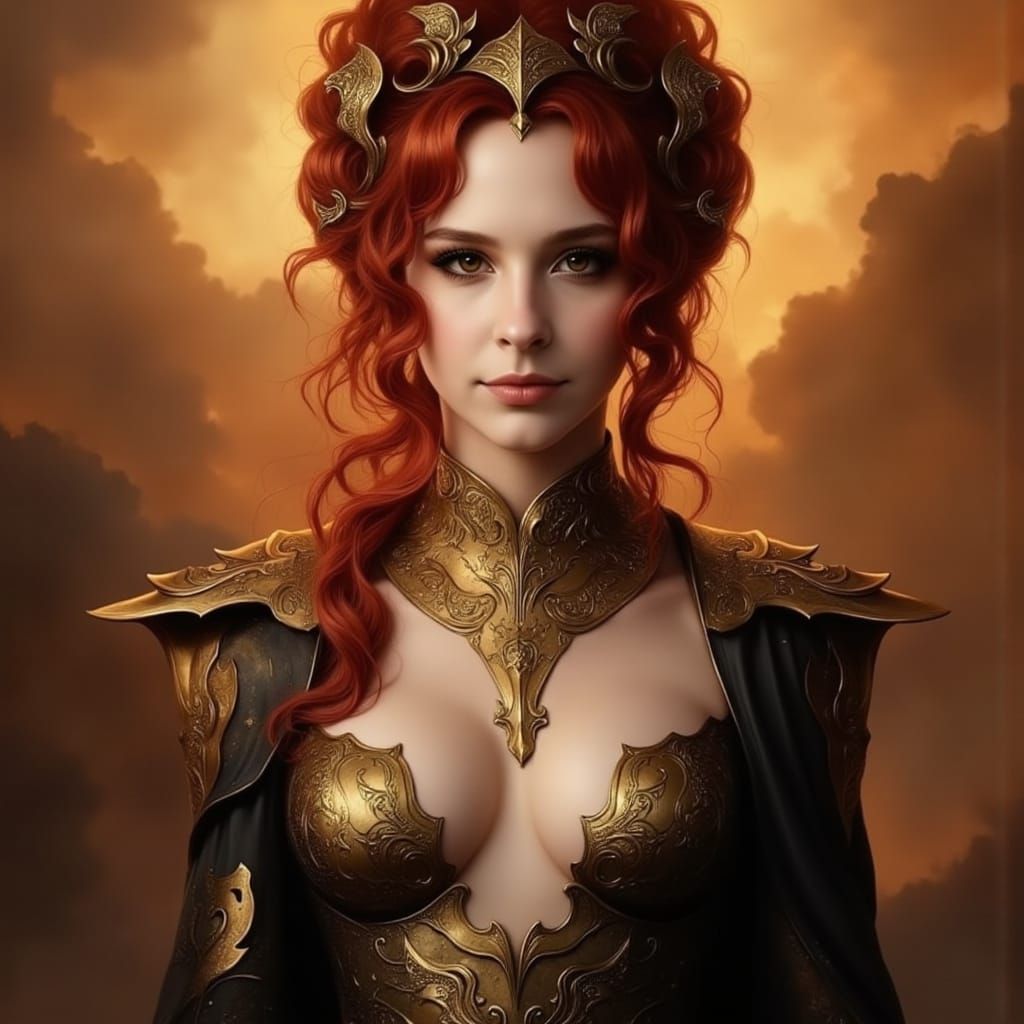 Dragon Killer Aerin Firehair: Hyperrealistic Art Nouveau Por...