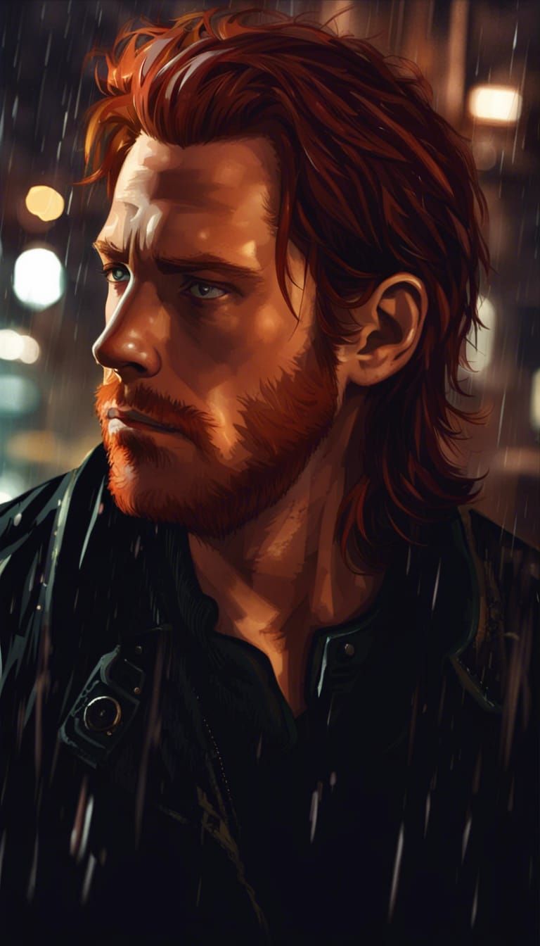 Solitary Figure in Rainy Cityscape