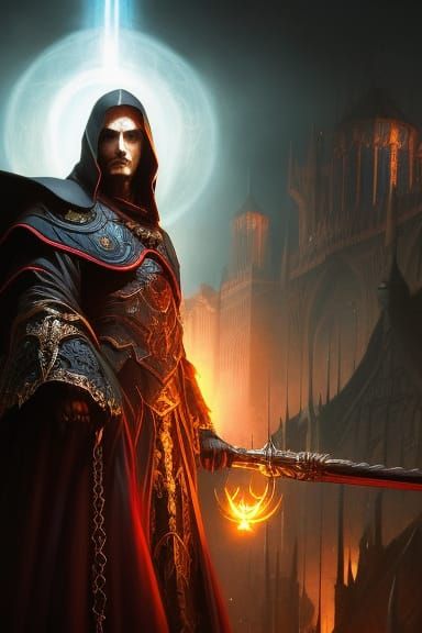 Dark Necromancer Portrait with Arcane Symbology