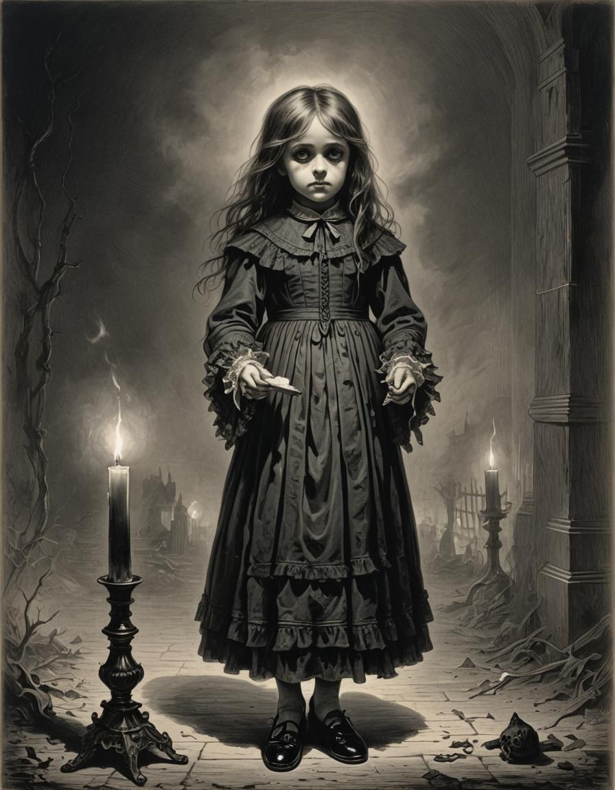 Ghostly Victorian Girl with Candle in Horror Style