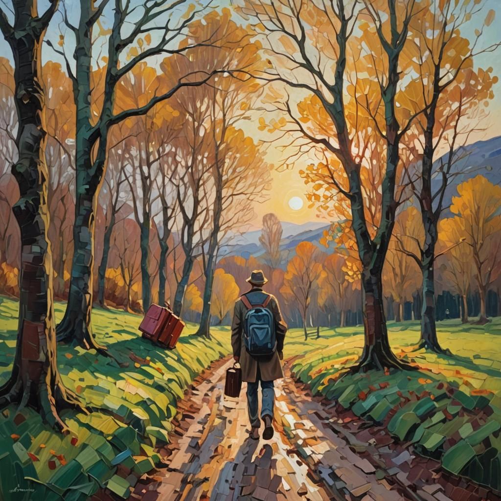 Autumnal New English Landscape in Neo-Impressionist Style