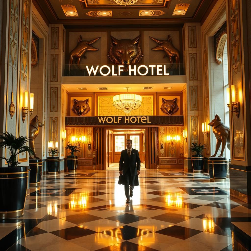 Art Deco Wolf Hotel Lobby in 1930s Style
