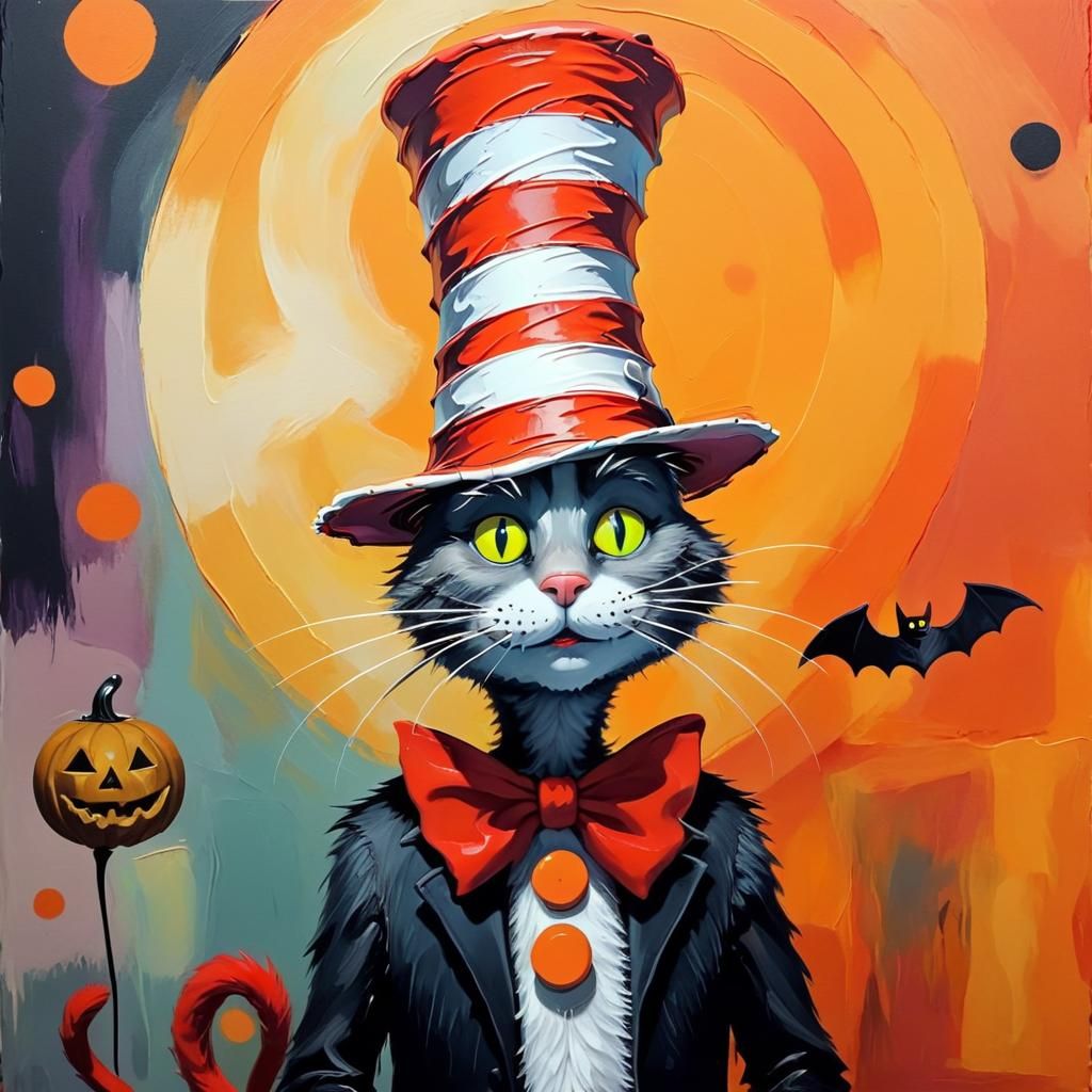 Cat in the Hat Halloween in Abstract Art