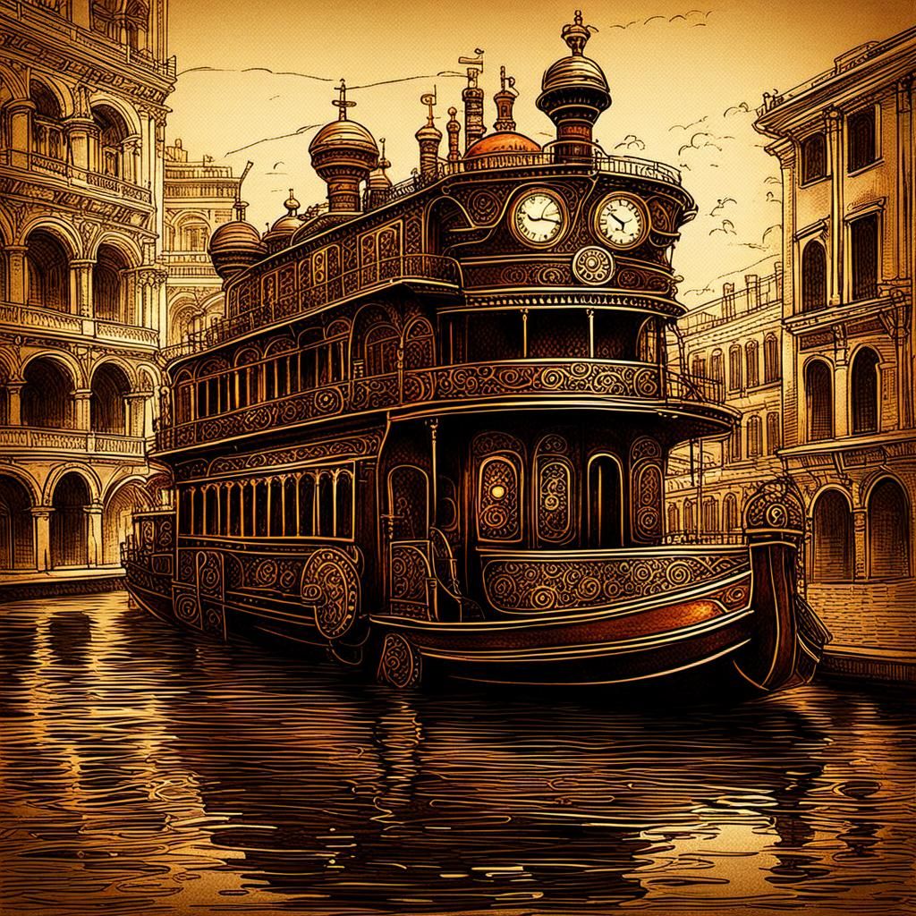 Steampunk Venetian steamboat